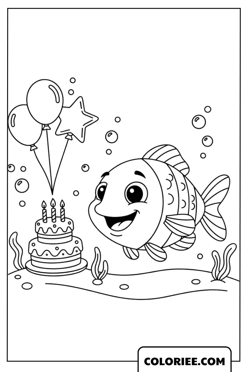 Le petit poisson fêtant un anniversaire sous la mer