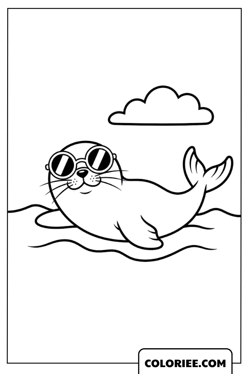 Le phoque stylé avec des lunettes de soleil se relaxant sur les vagues