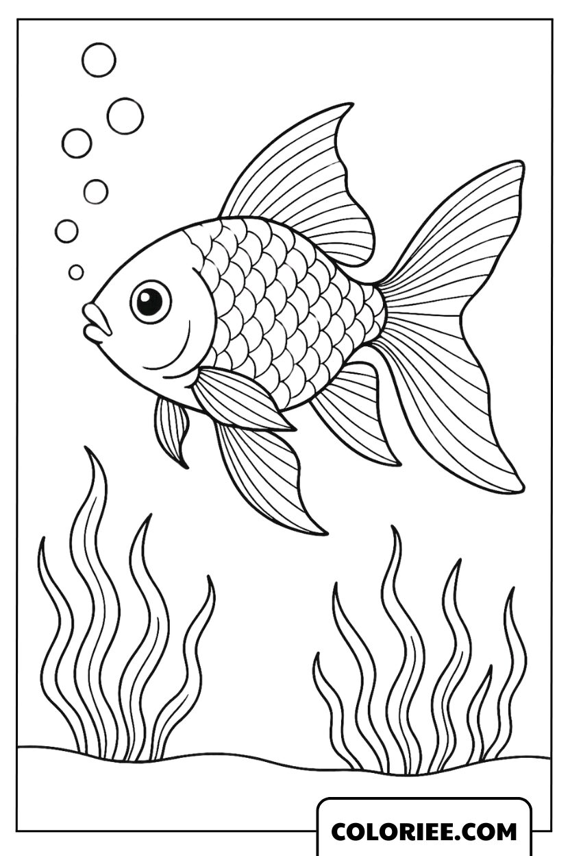 Le poisson doré nageant parmi les algues