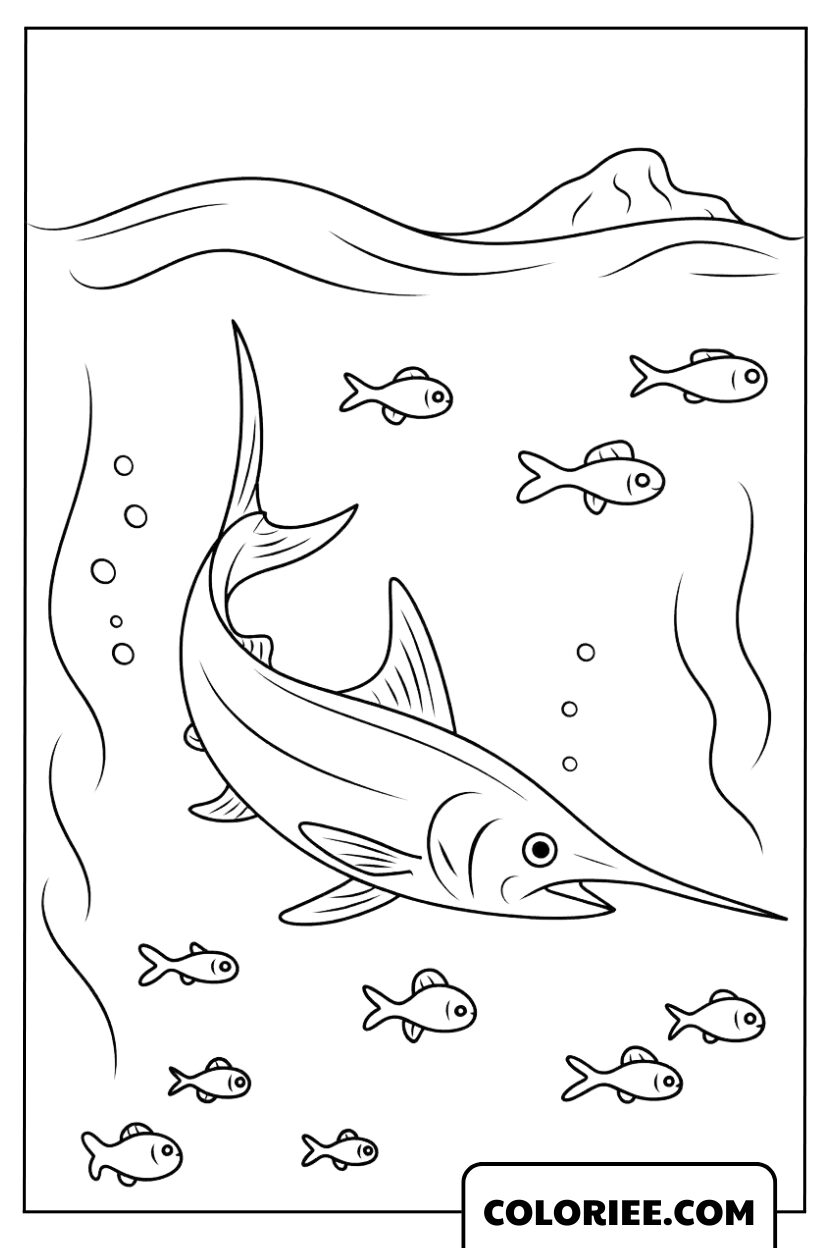 L’espadon glissant au milieu des petits poissons