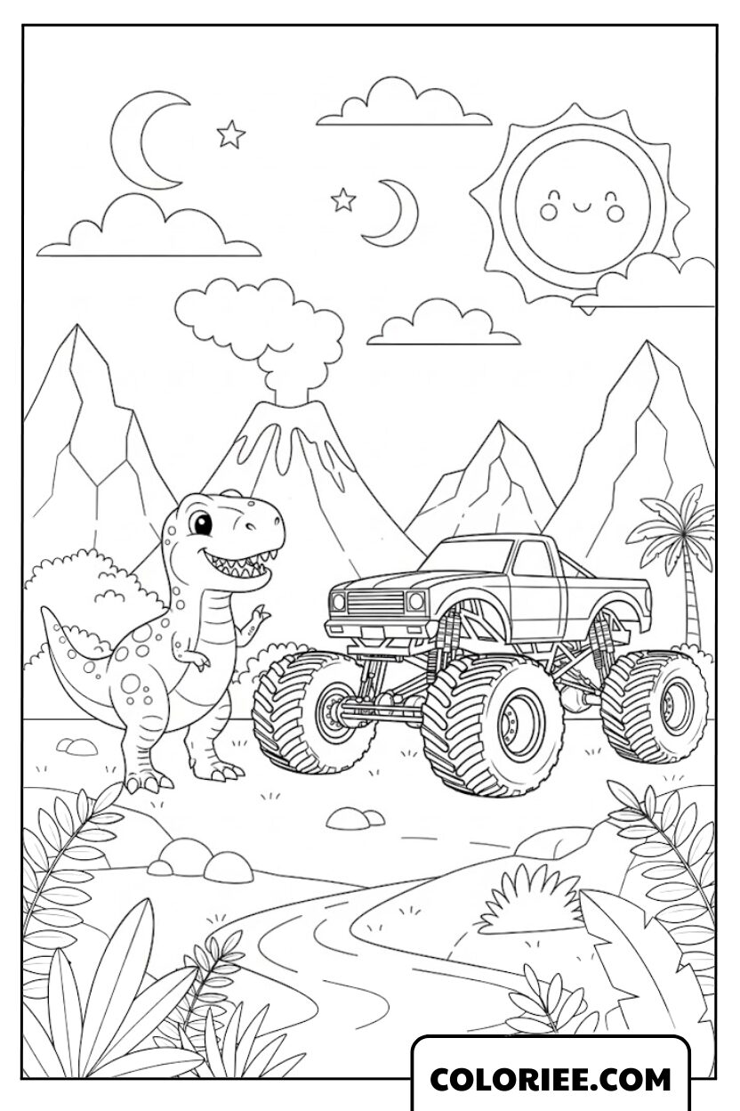 Monster Truck en aventure avec les dinosaures sauvages