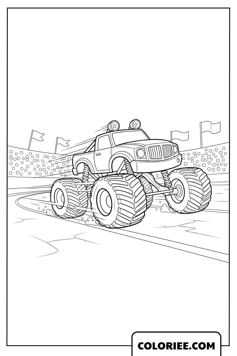 Monster Truck en pleine course dans le stade