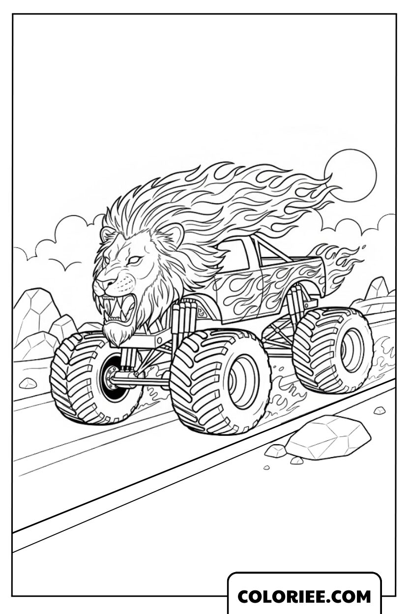 Monster Truck lion sauvage en pleine course