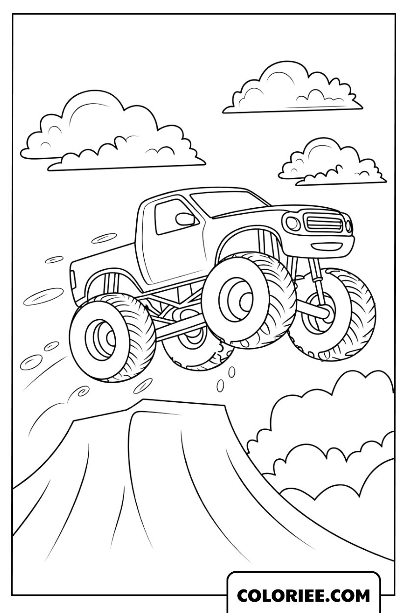 Monster Truck sautant au-dessus de la colline