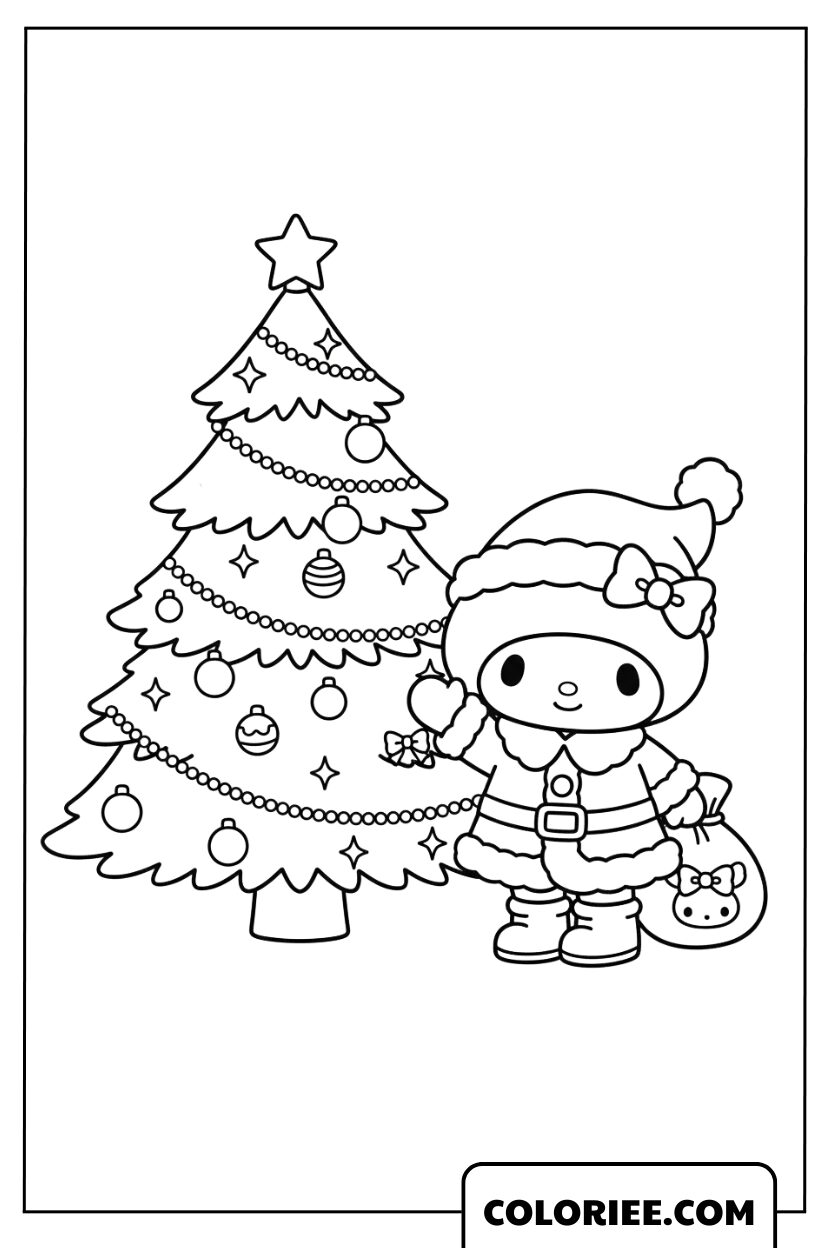 My Melody célébrant Noël près du sapin