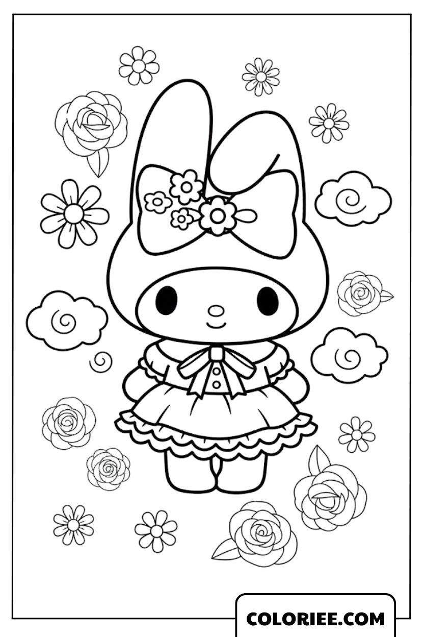 My Melody en robe évasée et ses fleurs bien aimées
