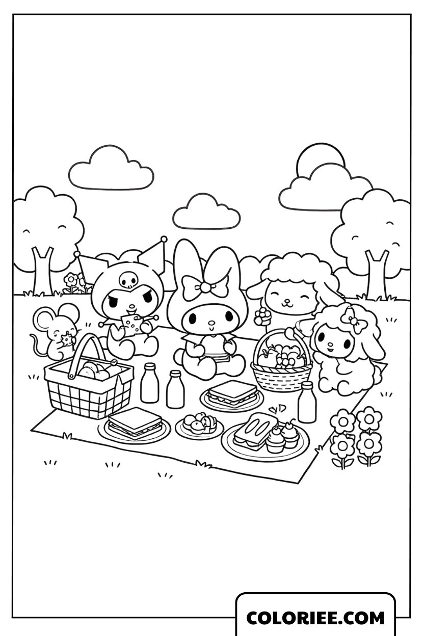 My Melody et ses amis en pique-nique en plein air