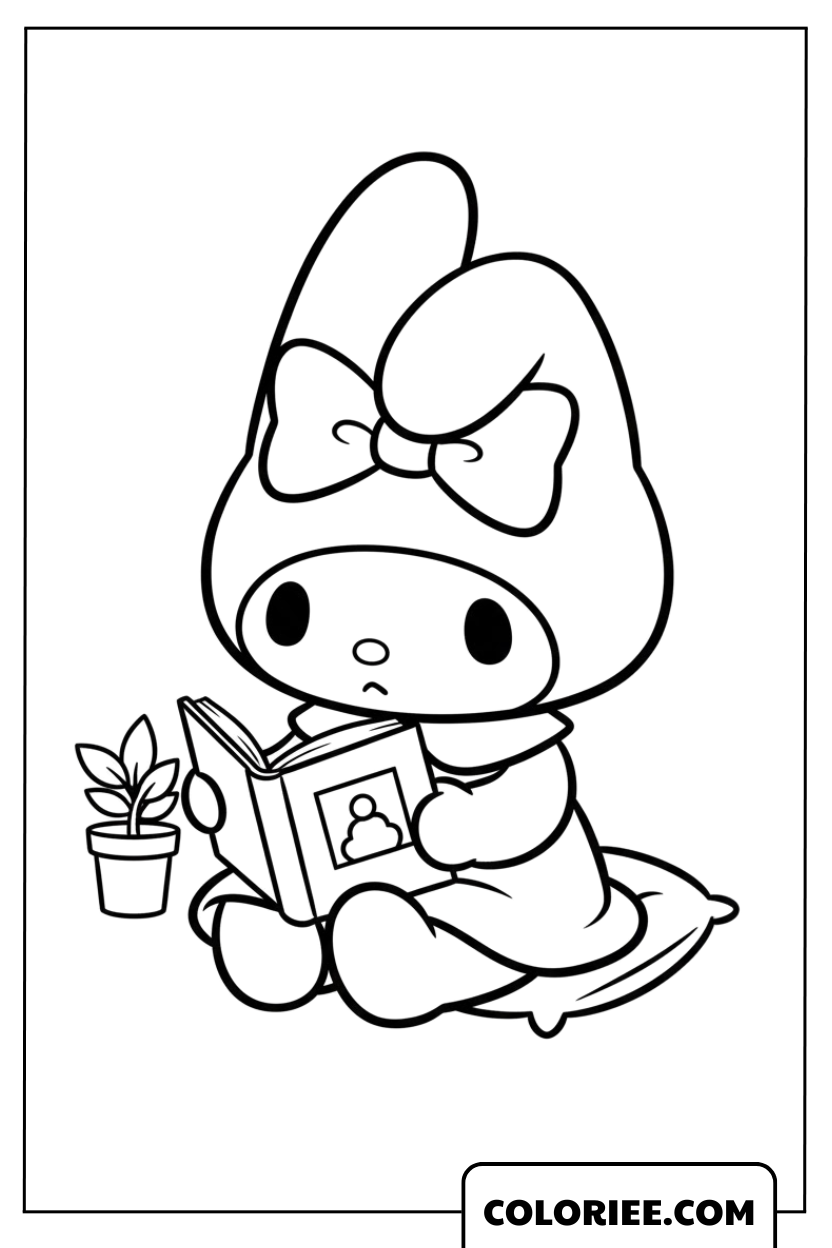 My Melody lisant dans un coin paisible