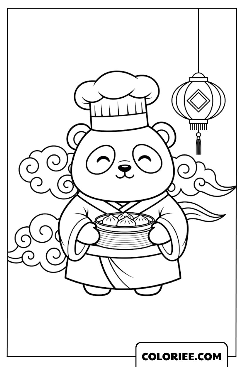 Panda chef adorable sur les nuages