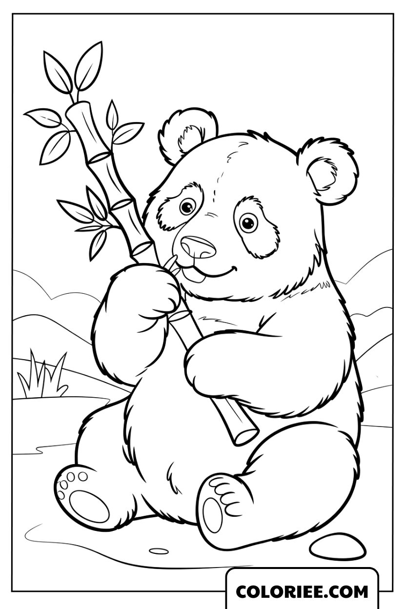 Panda espiègle serrant une branche de bambou