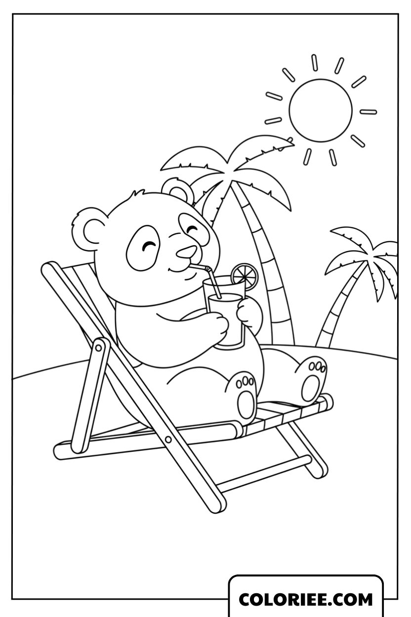 Panda se relaxant sous le soleil d’été tropical