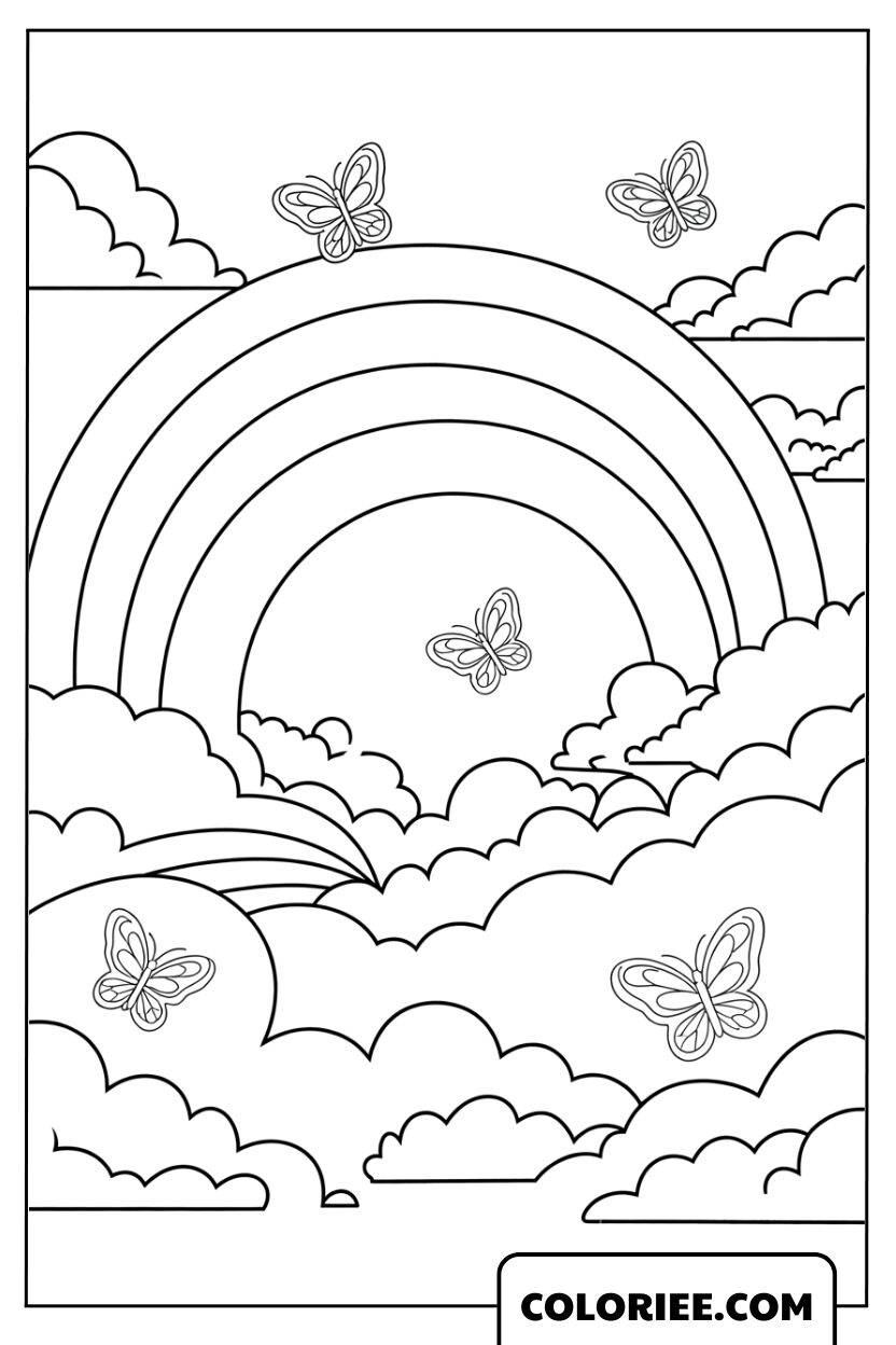 Papillons dansant autour d’un arc-en-ciel majestueux