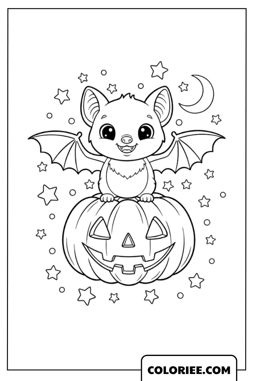 Petit Chauve-Souris sur une Citrouille sous la Lune d’Halloween