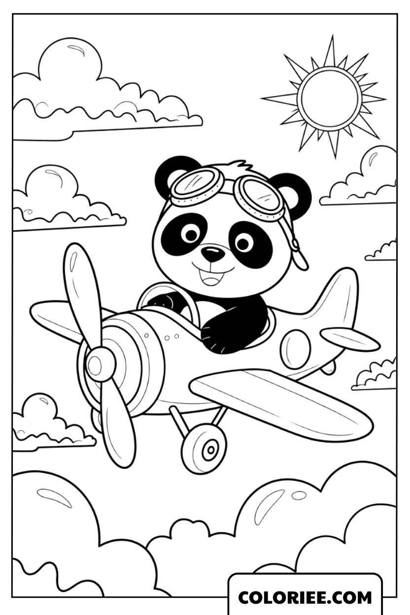 Petit panda pilote volant dans le ciel bleu