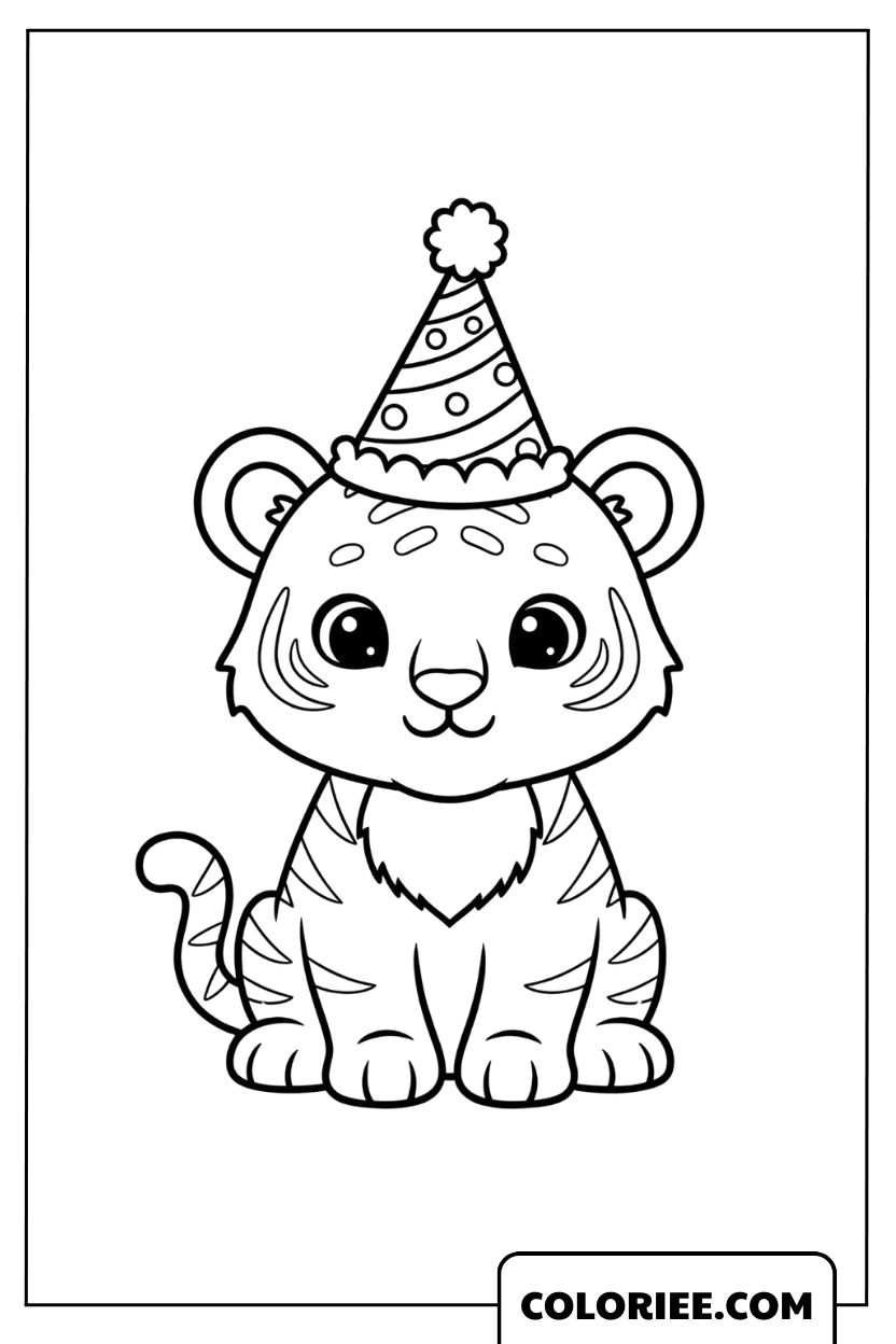Petit tigre mignon avec un chapeau de fête