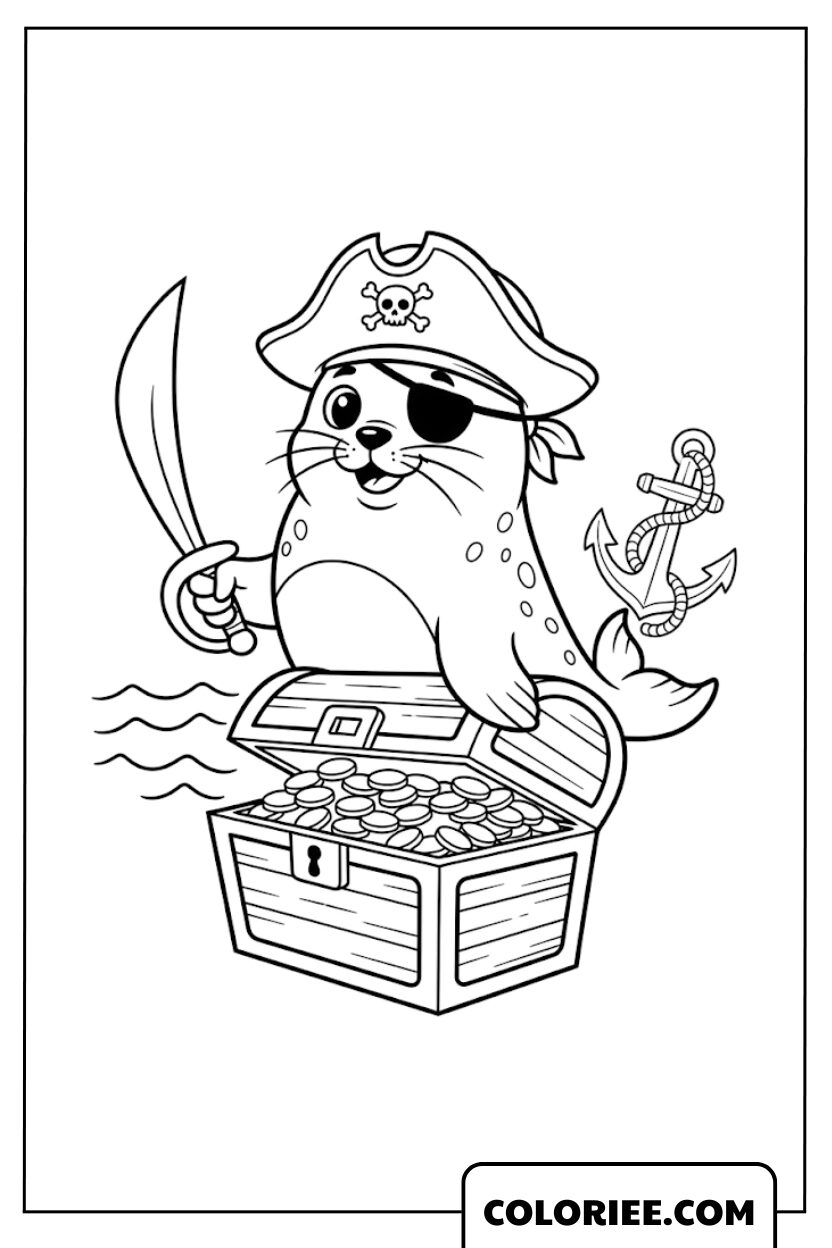 Phoque pirate gardant un trésor