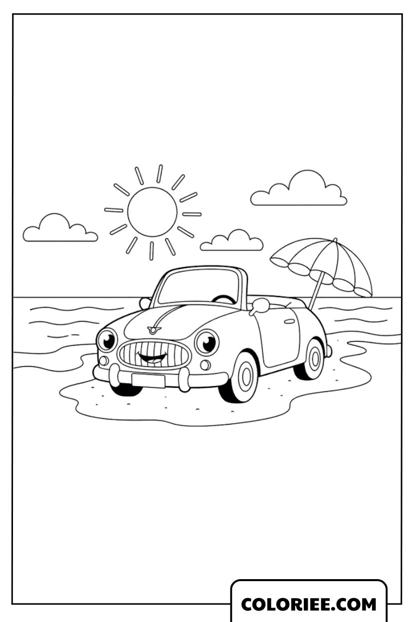 Voiture Vintage en Promenade sur la Plage Ensoleillée