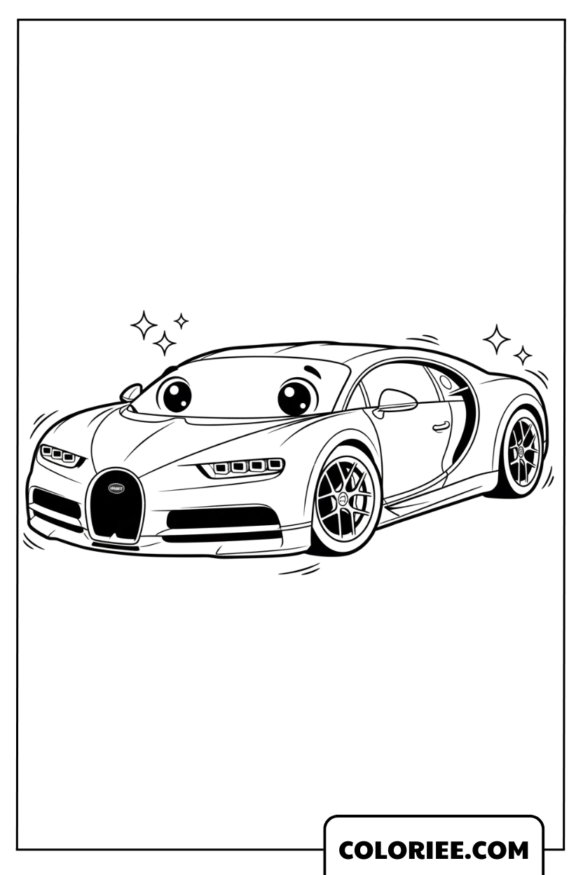 Coloriage Bugatti chibi aux grands yeux