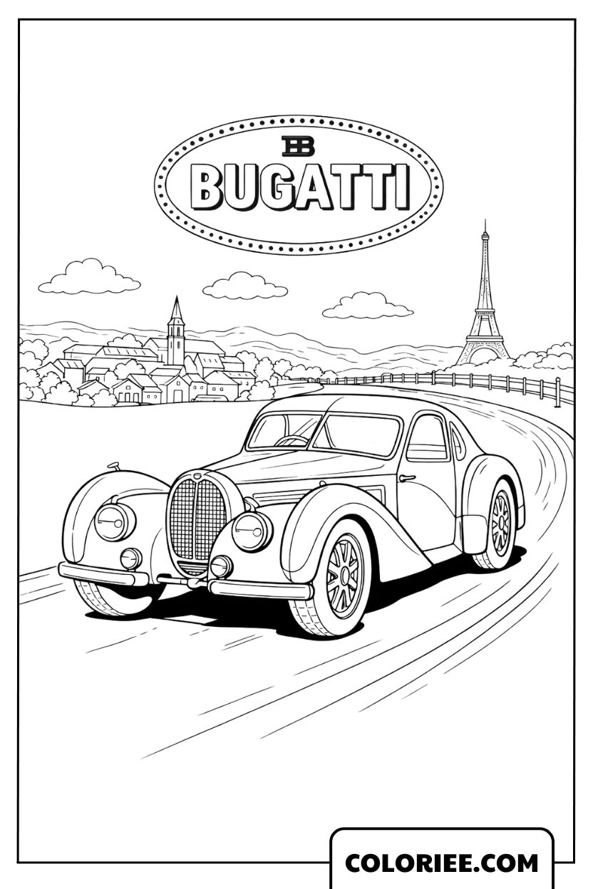 Coloriage Bugatti classique à Paris