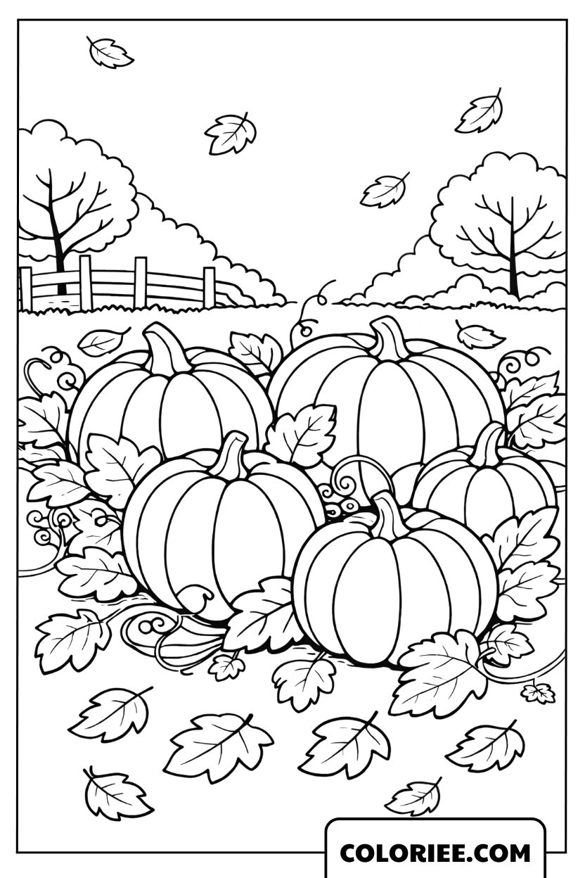 Coloriage Champ de Citrouilles d’Automne