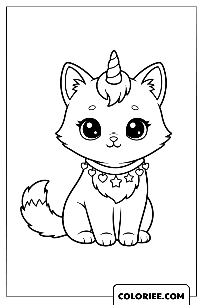 Coloriage Chat Licorne Mignon Style Kawaii