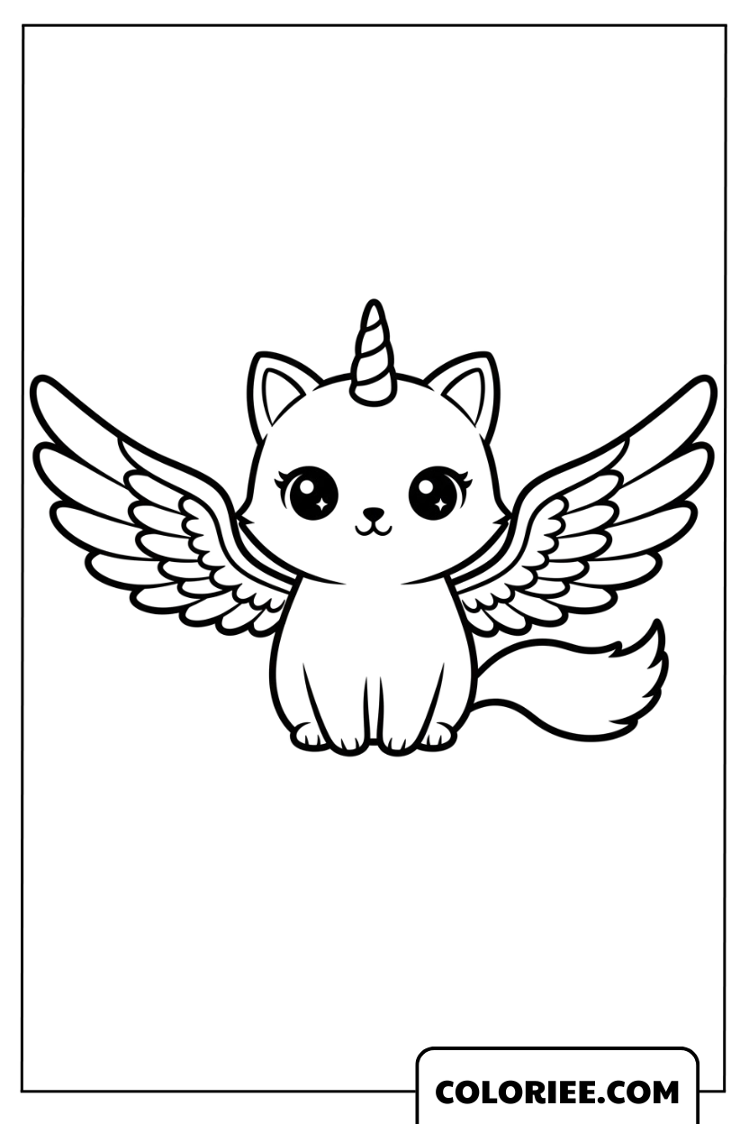 Coloriage Chat Licorne aux Ailes d’Ange