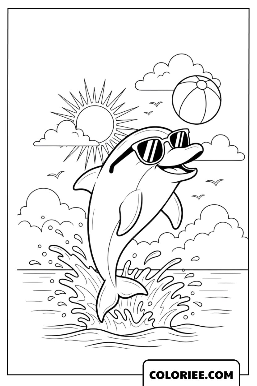 Coloriage Dauphin Sautant Sous le Soleil