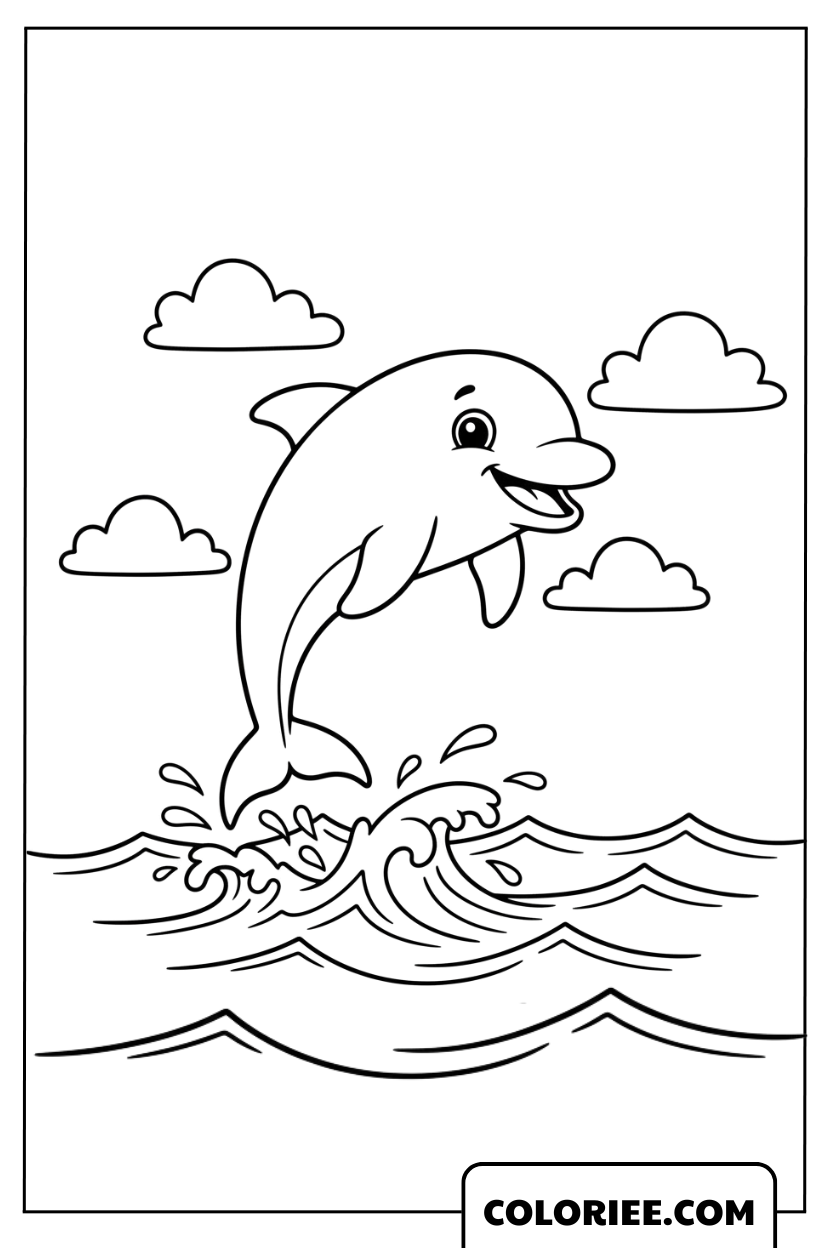 Coloriage Dauphin Sautant à la Surface de la Mer