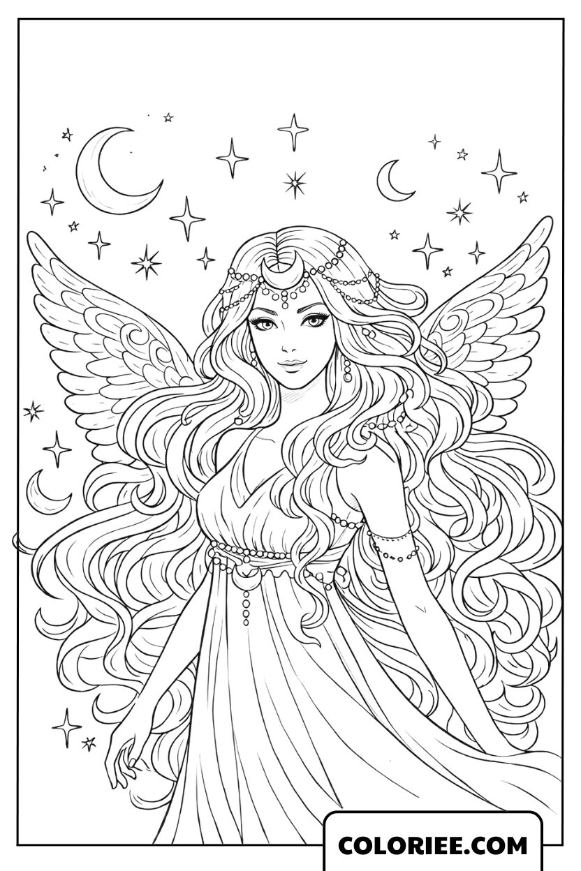 Coloriage Déesse de la Lune