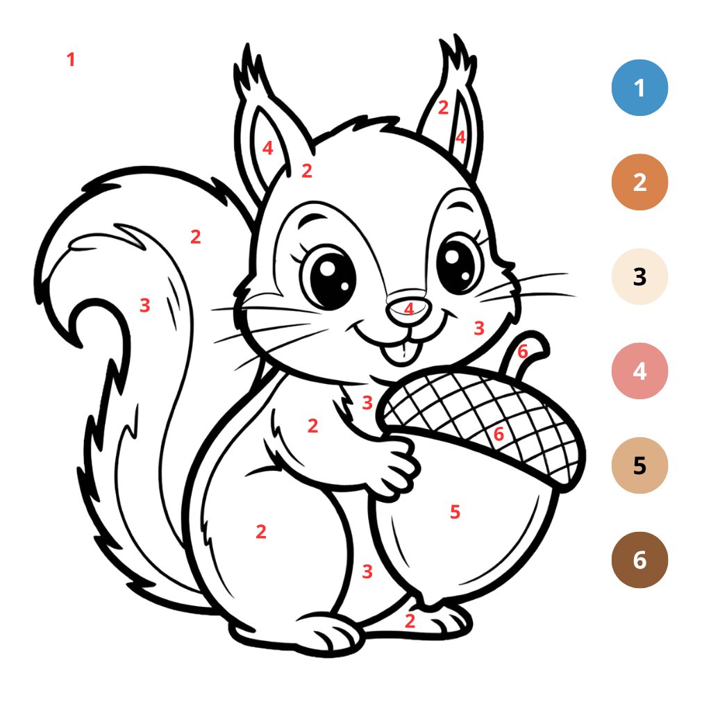 Coloriage Écureuil par numéros (2)