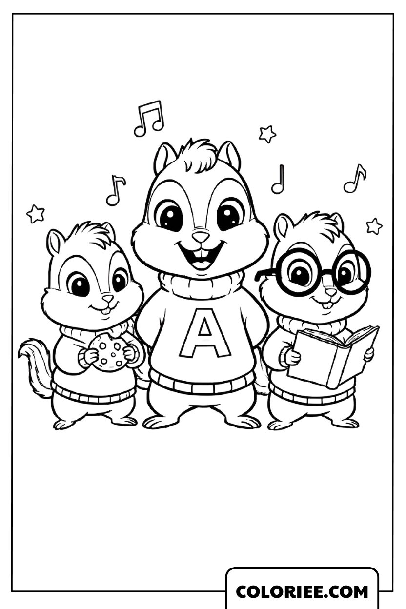 Coloriage Écureuil – Le trio adorable Alvin et les Chipmunks