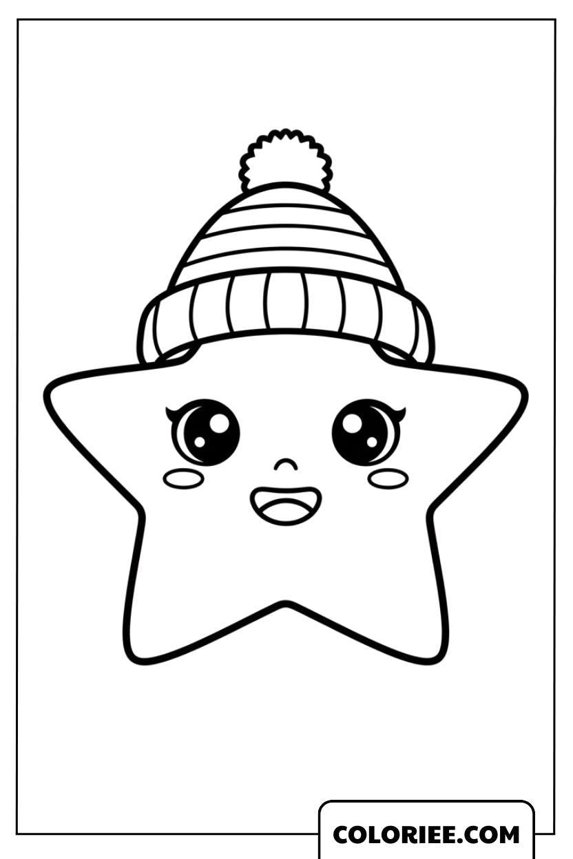 Coloriage Étoile avec bonnet d’hiver