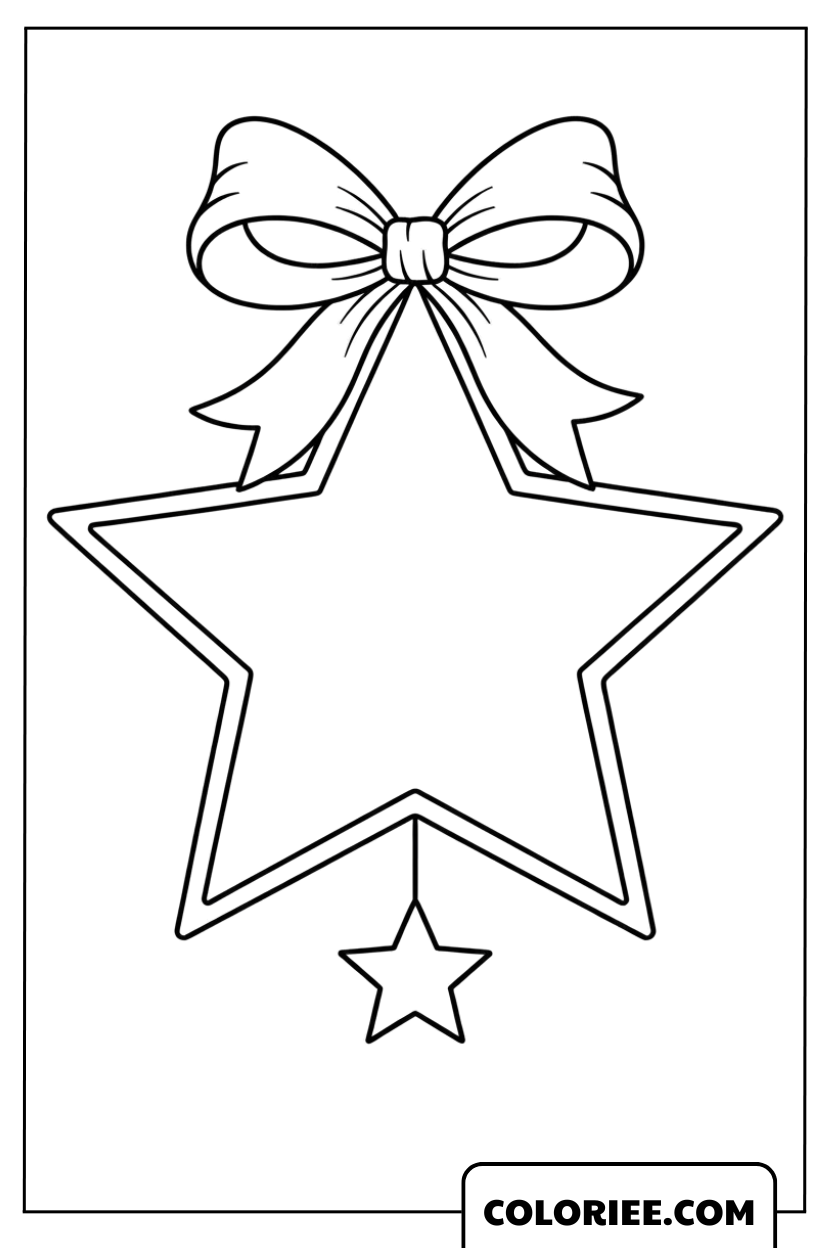 Coloriage Étoile décorée d’un joli nœud festif
