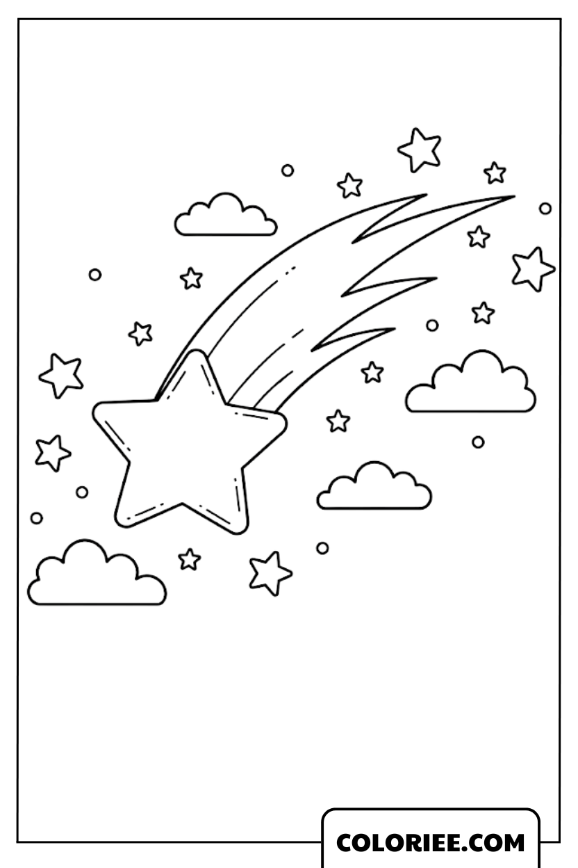 Coloriage Étoile filante illuminant le ciel