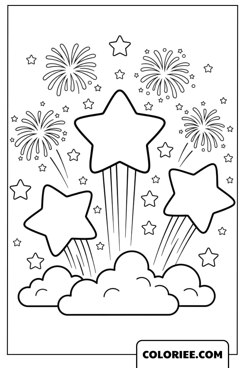 Coloriage Feux d’artifice en étoiles brillantes