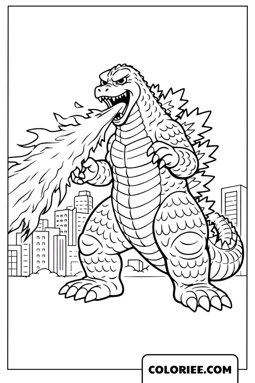 Coloriage Godzilla Crache De L’Énergie