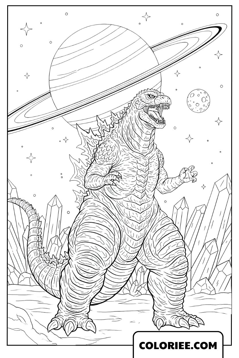 Coloriage Godzilla Dans L’Espace