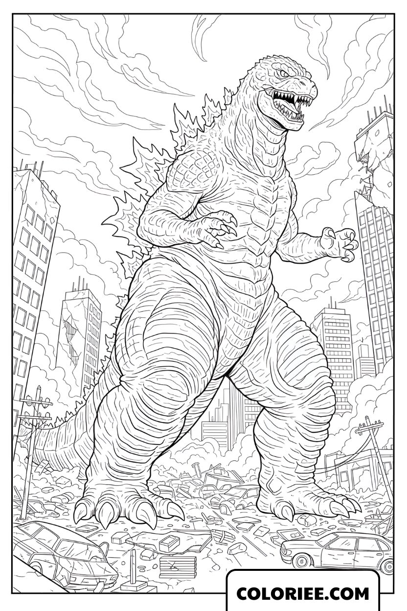 Coloriage Godzilla Dans La Ville