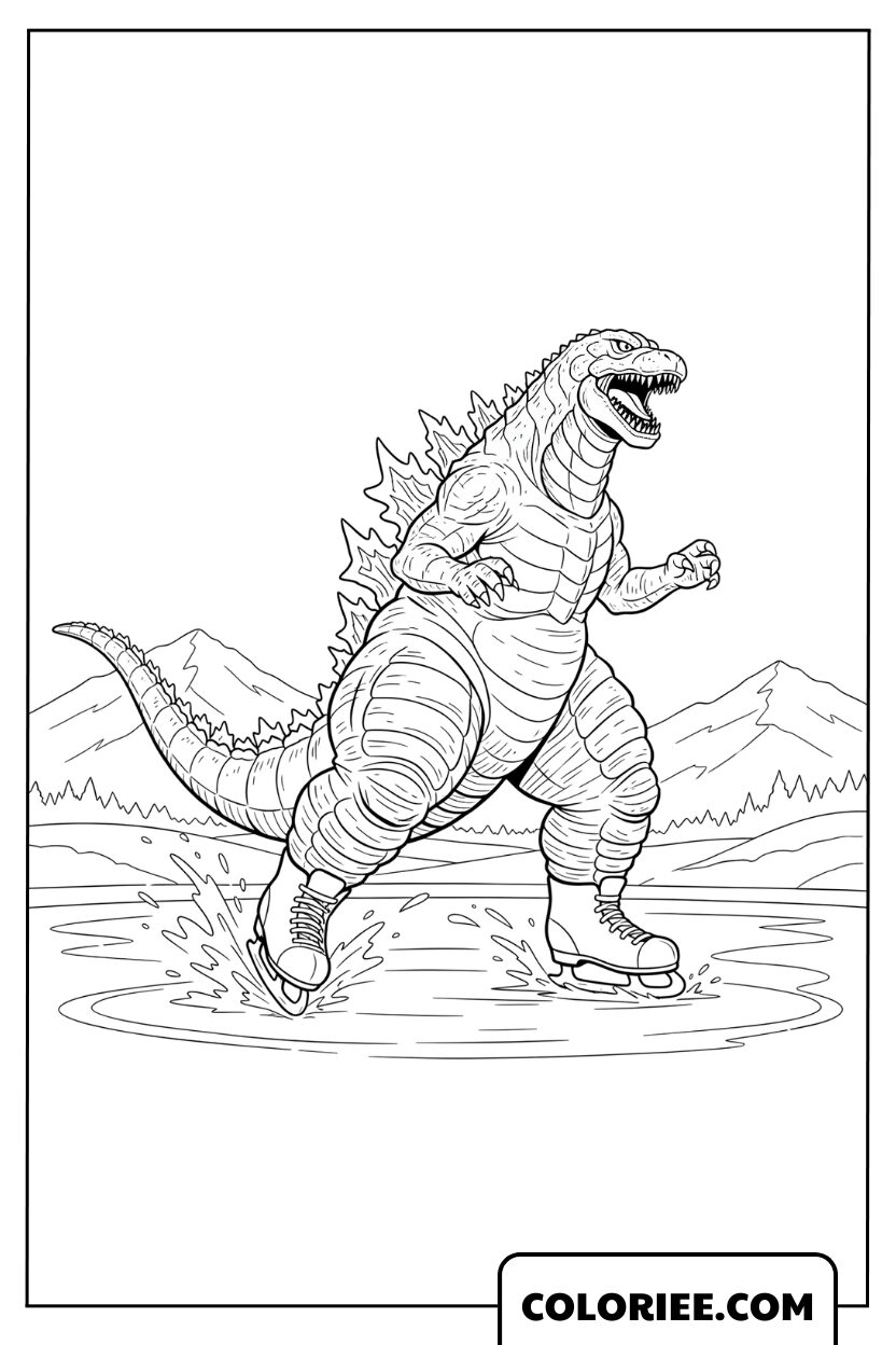 Coloriage Godzilla Fait Du Patin