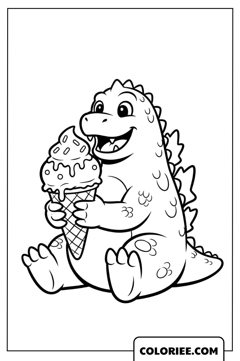 Coloriage Godzilla Mange Une Glace