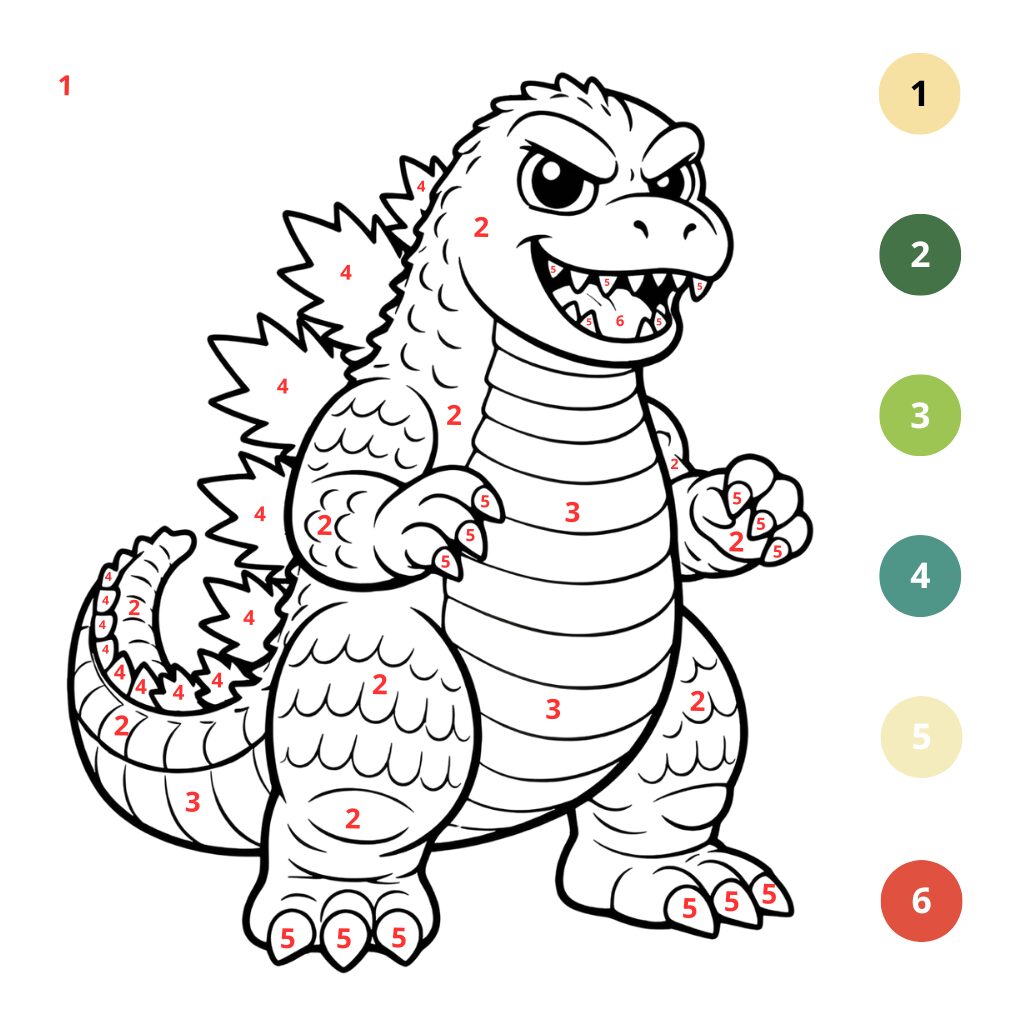Coloriage Godzilla par numéros (2)