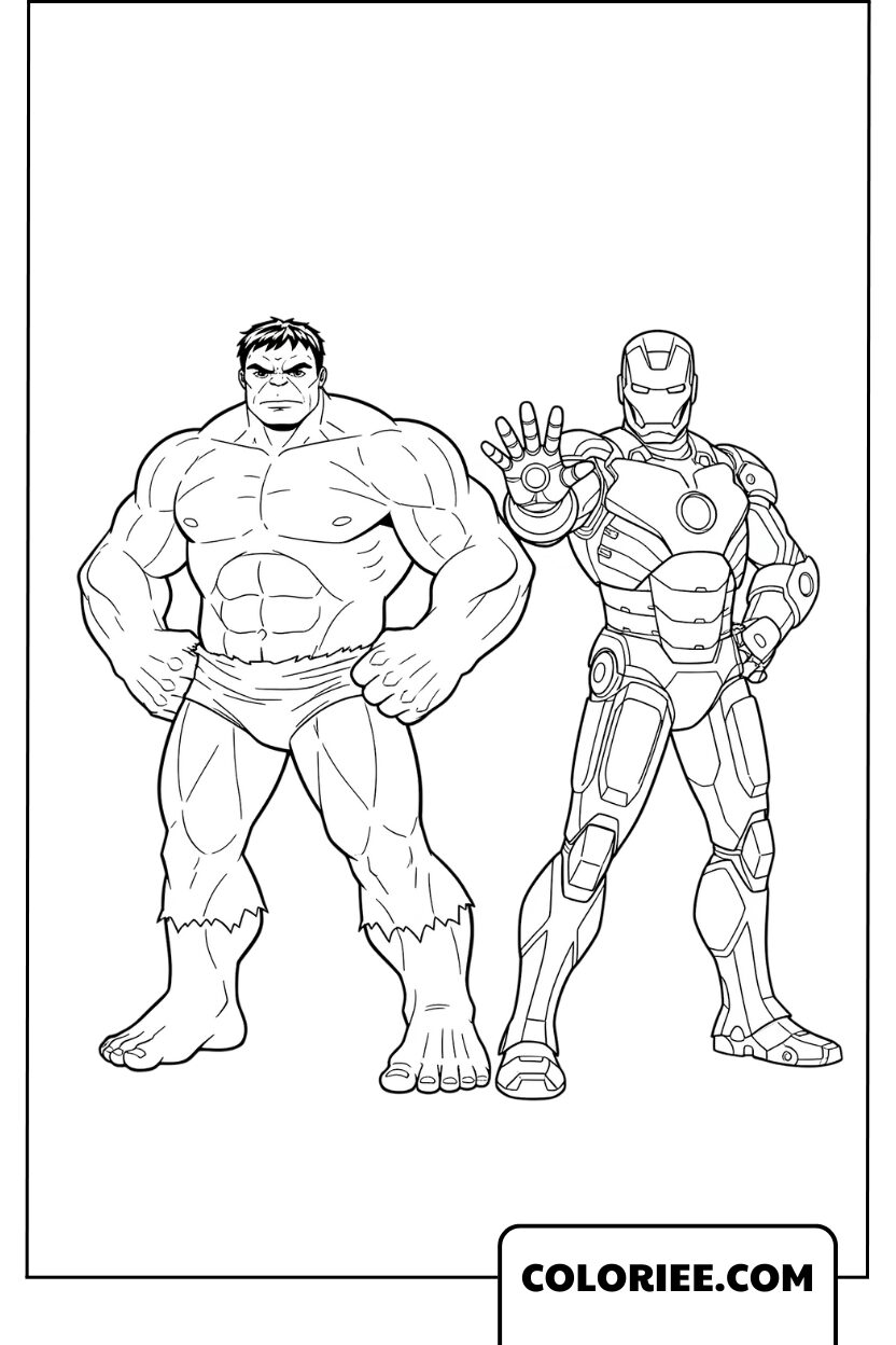 Dessin Hulk et Iron Man en équipe