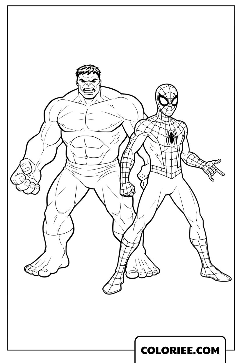 Coloriage Hulk et Spider-Man Côtes à Côtes