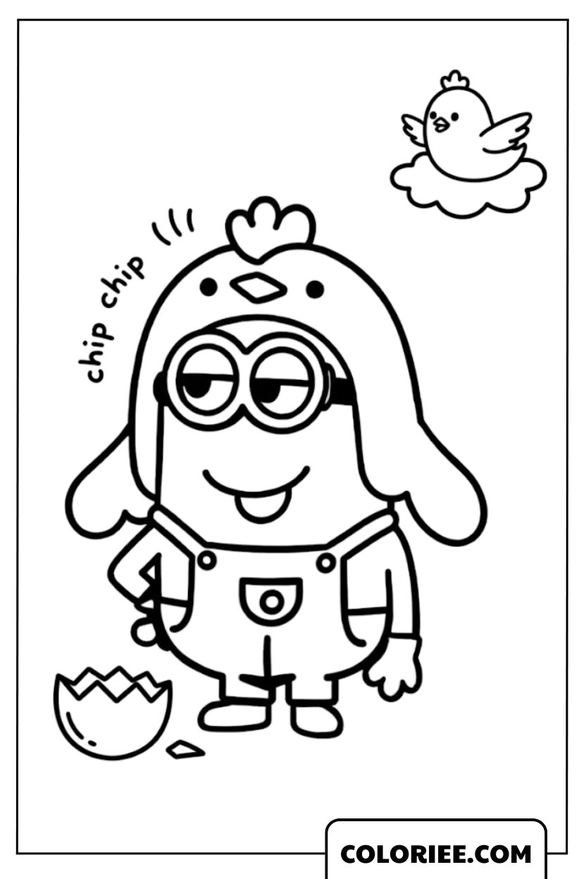 Coloriage Minion en costume de petit poussin mignon
