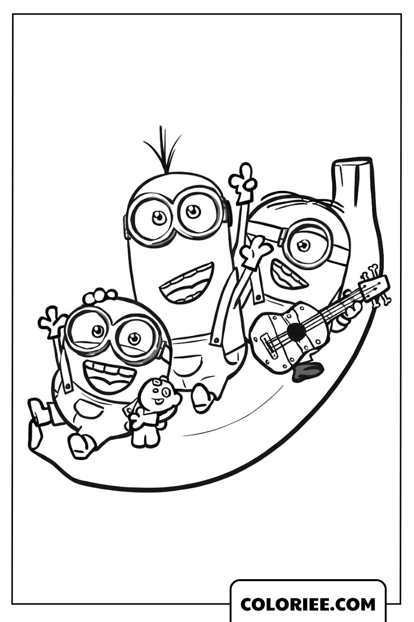 Coloriage Minions Kevin Stuart et Bob glissant joyeusement
