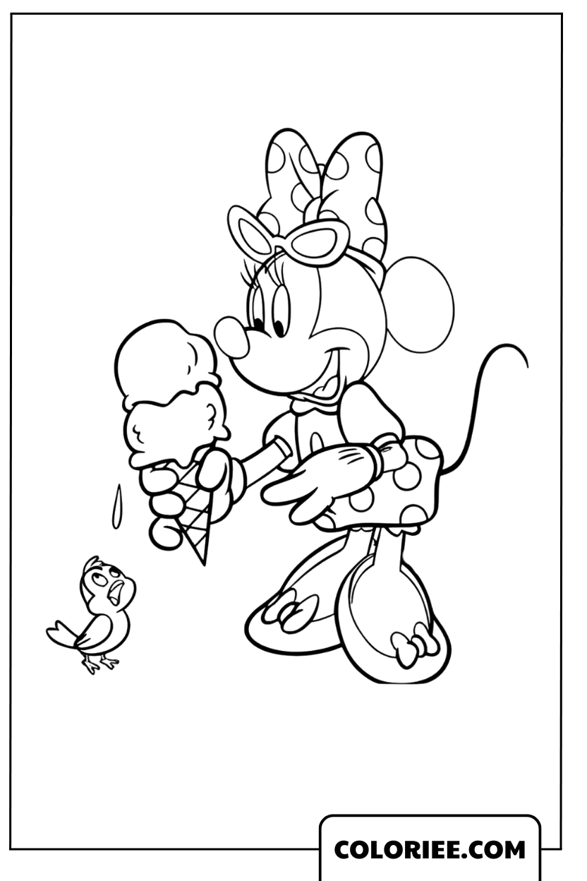 Coloriage Minnie avec une glace