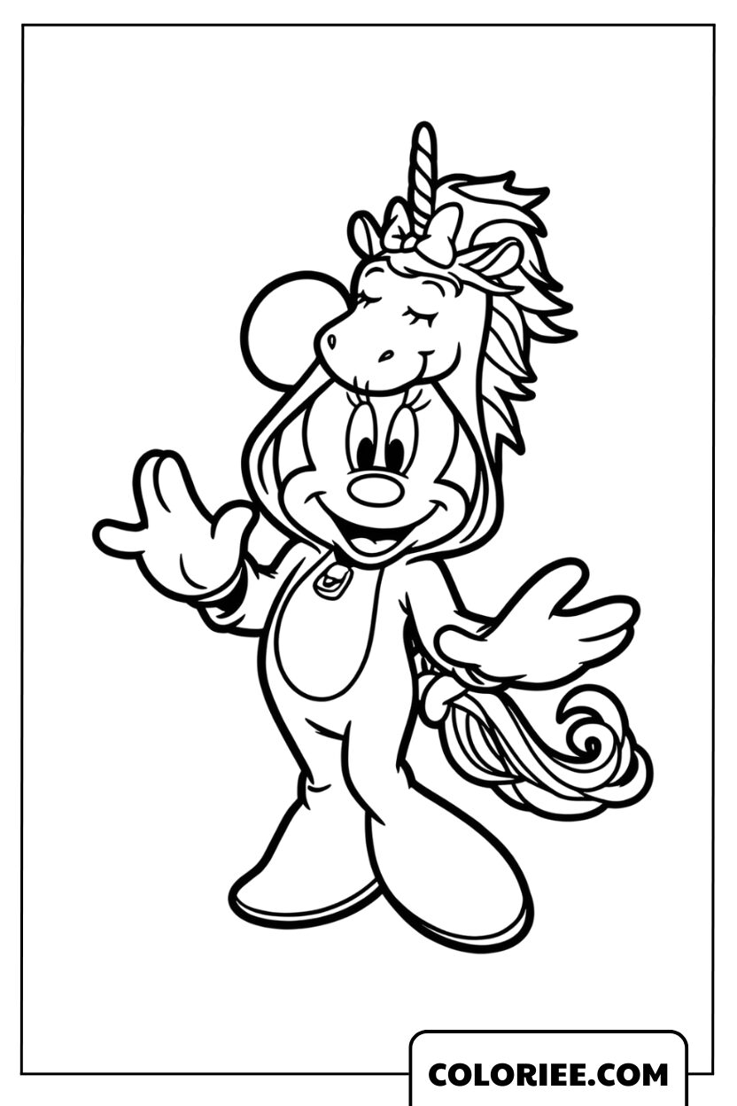 Coloriage Minnie en licorne magique