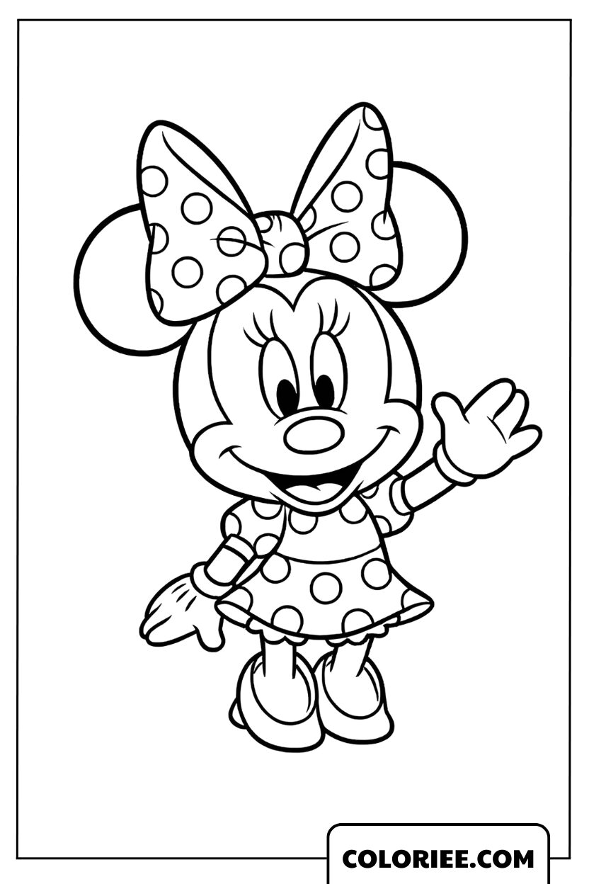 Coloriage Minnie qui fait coucou
