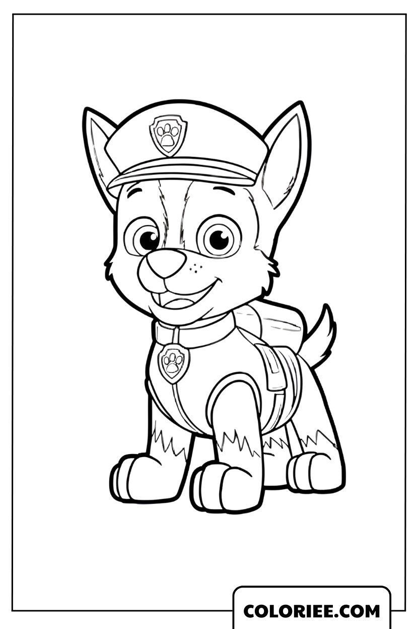 Coloriage Pat Patrouille Chase prêt pour la mission