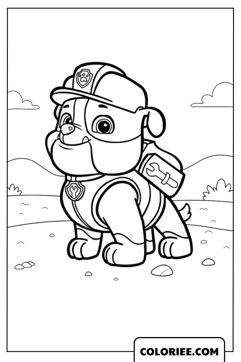 Coloriage Pat Patrouille Rubble le chiot constructeur